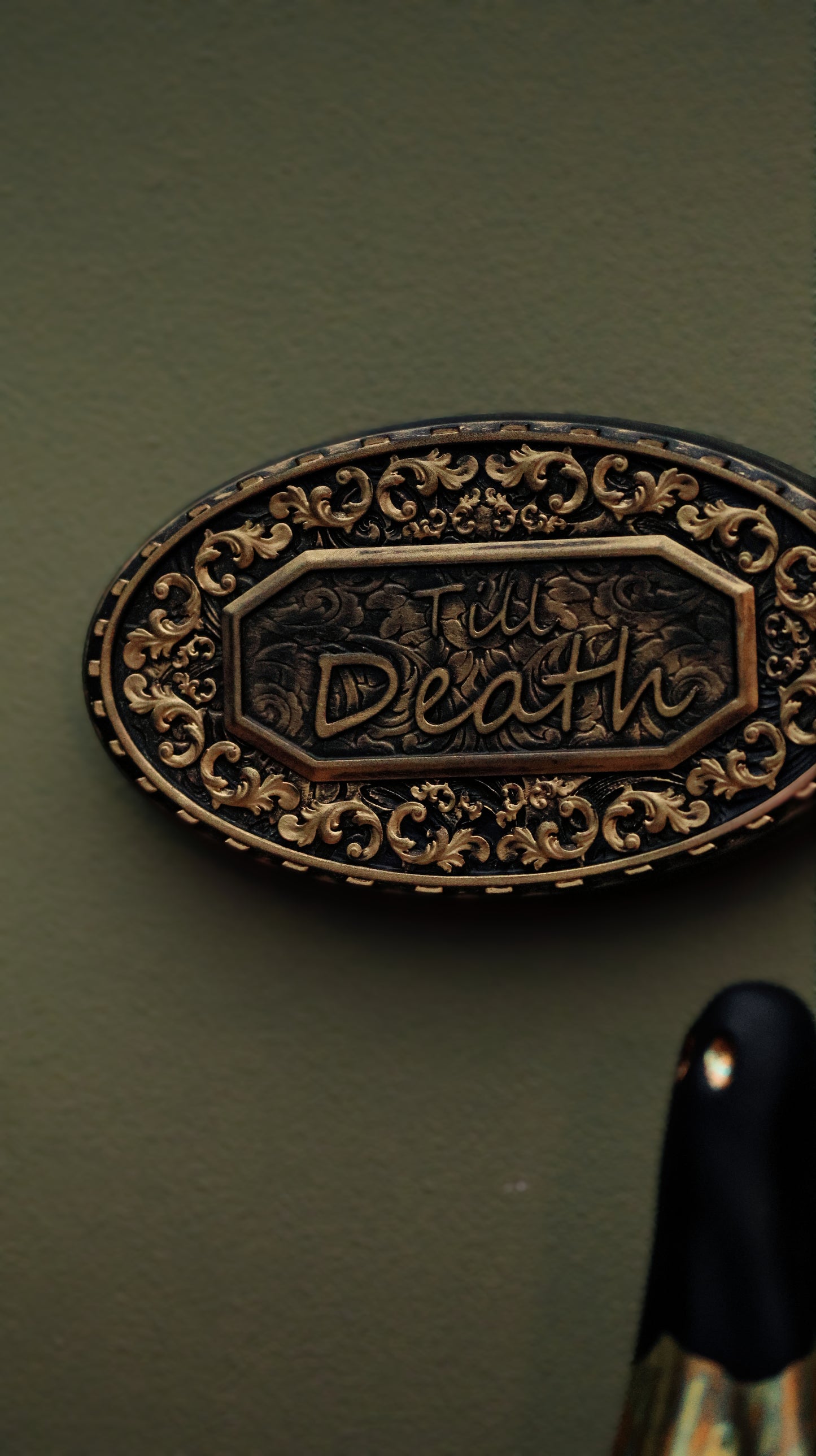 Till Death Wall Hanger (Satin Black + Antique Gold)