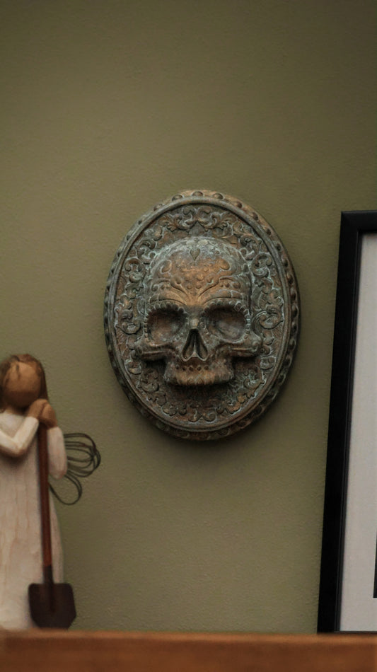 Day Of The Dead Skull Wall Hanger (Aged Bronze)