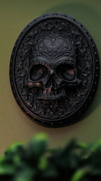 Day Of The Dead Skull Wall Hanger (Satin Black)