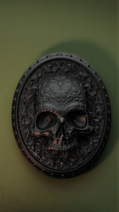 Day Of The Dead Skull Wall Hanger (Satin Black)